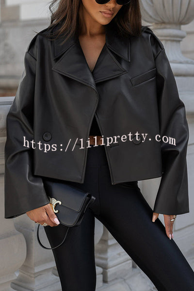 Stylish Lapel Long Sleeve Retro Loose Leather Jacket