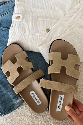 Faux Suede Velcro Flat Sandals