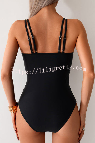 Fashion Waist Mesh Stretch One-piece Swimsuit