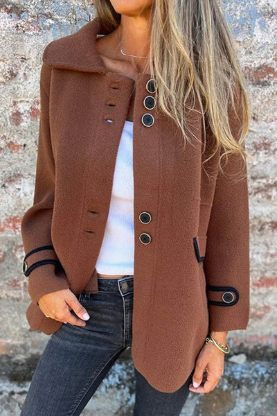 Solid Color Lapel Long Sleeve Button Loose Coat