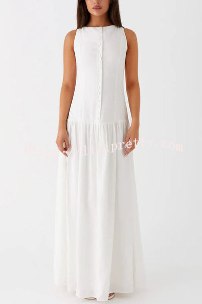 Unforgettable Evening Linen Blend Button Up Drop Waist Maxi Dress