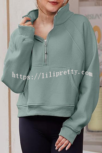 Stylish Patchwork Stand Collar Zippered Loose Pocket Sweatshirt