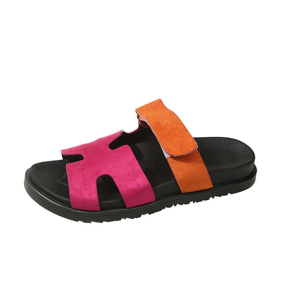 Faux Suede Velcro Flat Sandals