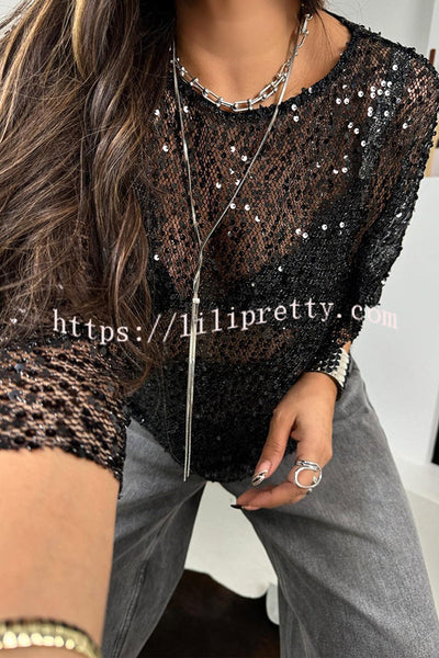 Shine Everywhere Sequin Mesh Half Sleeve Shift Blouse