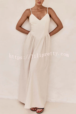 Piper Linen Blend V-neck Line Pocketed Slip Maxi Dress