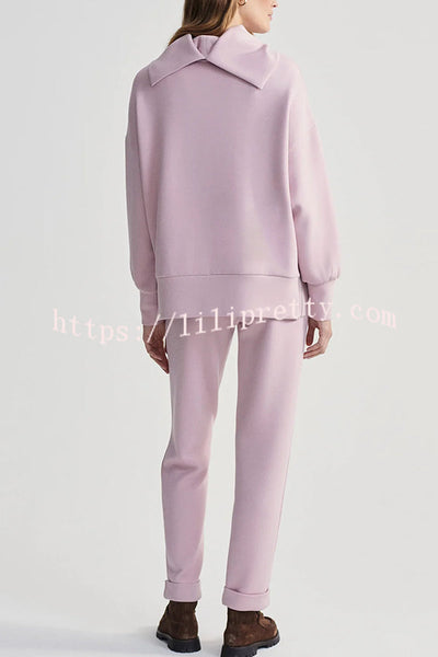 Afternoon Tea Time Turtleneck Side Zipper Sweatshirt and Elastic Waist Pocketed Loose Jogger Set