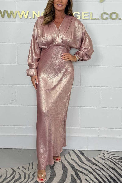 Making My Choice Metallic Fabric Dolman Long Sleeve Maxi Dress