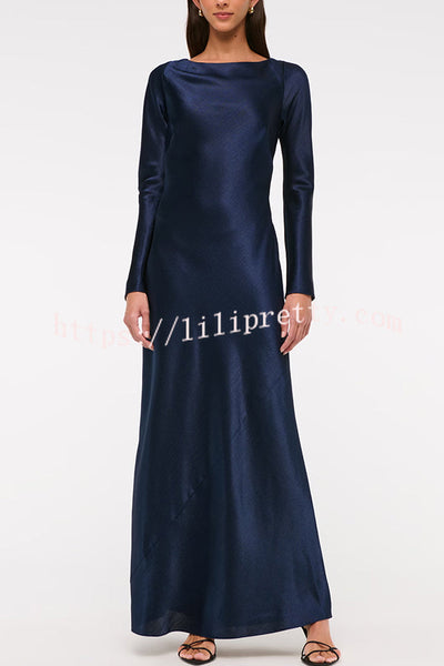 Eternal Event Satin Long Sleeve Cowl Back Slip Maxi Dress