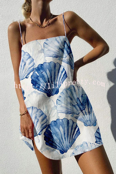 Unique Ocean Print Sexy Strappy Mini Dress