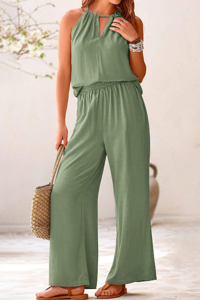 Cotton Linen Tie-up Tank Pants Suits