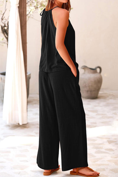 Cotton Linen Tie-up Tank Pants Suits