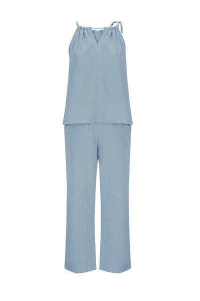 Cotton Linen Tie-up Tank Pants Suits