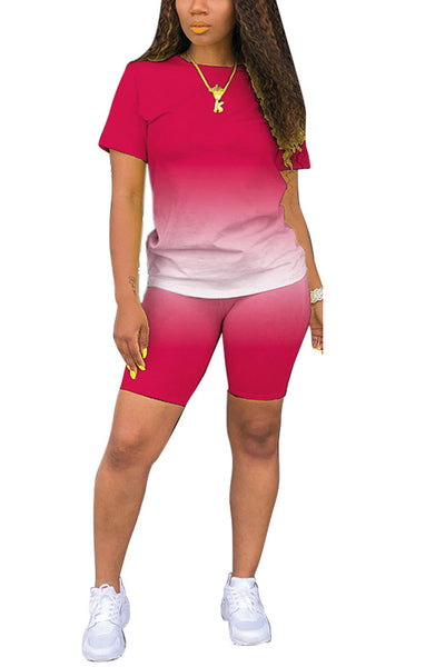 Gradient Color T-shirt Shorts Set