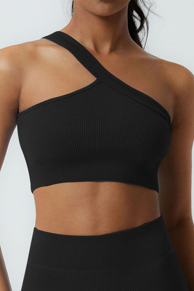 Solid Color One Shoulder Crop Top