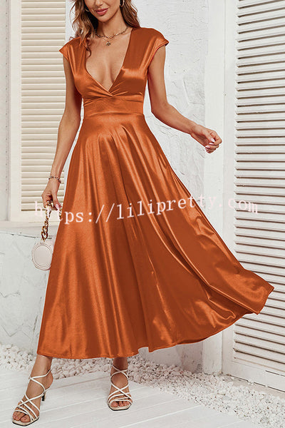 Satin Solid Color Sleeveless V-neck Pocket Maxi Dress