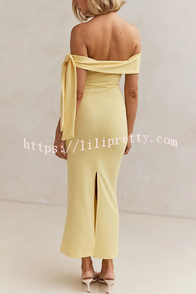 Mina Side Tie-up Strapless Tailored Stretch Maxi Dress