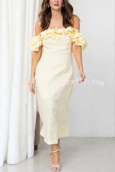 Exquisite and Comfortable Linen Blend Cloud Ruffles Back Smocked Slip Midi Dress