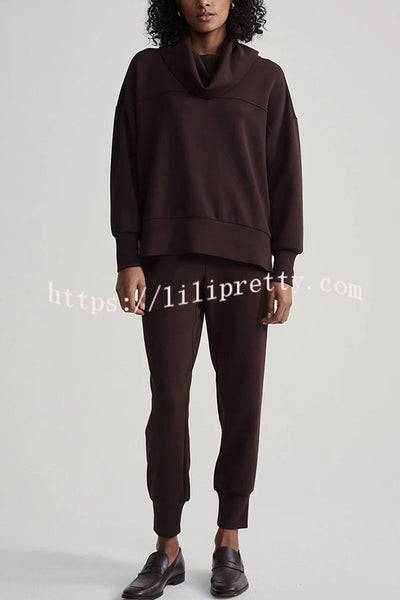 Afternoon Tea Time Turtleneck Side Zipper Sweatshirt and Elastic Waist Pocketed Loose Jogger Set