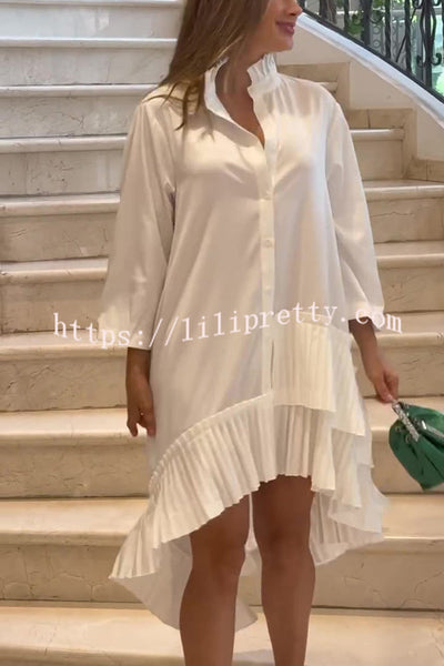 Solid Color Palace Style Loose Irregular Pleated Hem Mini Dress