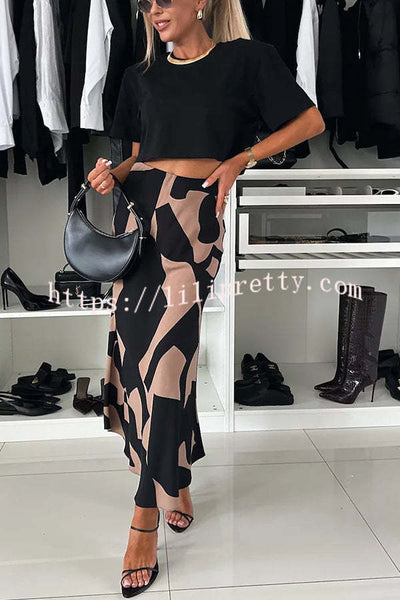 Breezy Composure Unique Print High Rise Elastic Waist Maxi Skirt