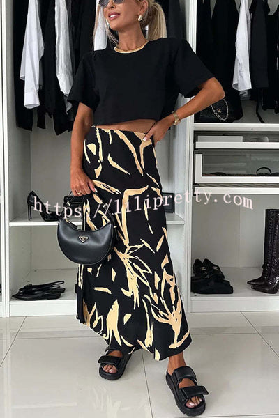 Breezy Composure Unique Print High Rise Elastic Waist Maxi Skirt