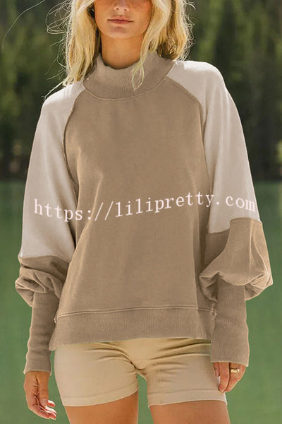 Fashionable Contrast Color Stitching Long Sleeve Loose Sweatshirt