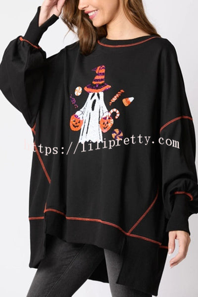 Halloween Ghost Sequin Loose Casual Sweatshirt