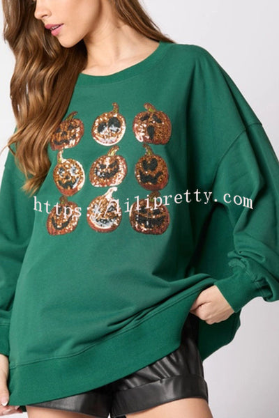 Halloween Pumpkin Sequin Loose Casual Sweatshirt