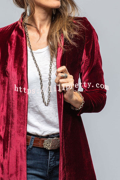 Vintage Velvet Long Loose Pocket Slit Coat