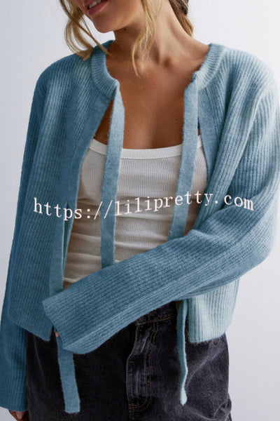 Solid Color Loose Long Sleeve Lace-up Knitted Cardigan