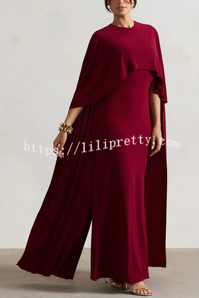 Charming Look Crew Neck Cape Sleeve Stretch Maxi Dress