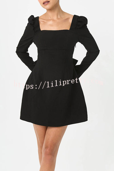 Gift for You Puff Shoulder Long Sleeve Back Bow Detail Mini Dress