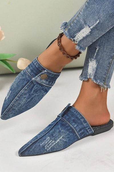 Casual Flat Pointed Toe Denim Slippers