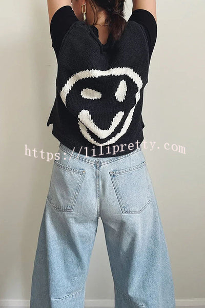 Always Happy Face Knit Unique Pattern Versatile Loose Tank Top