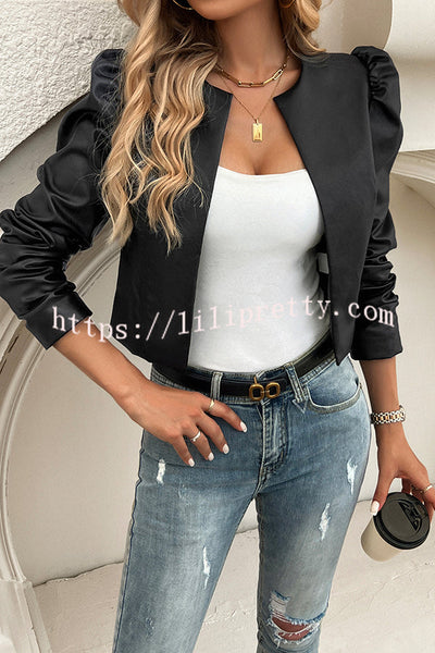 Yelissa Faux Leather Statement Long Sleeve Open Front Crop Jacket