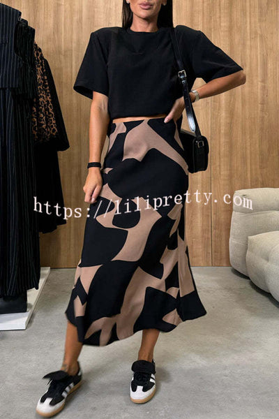 Breezy Composure Unique Print High Rise Elastic Waist Maxi Skirt