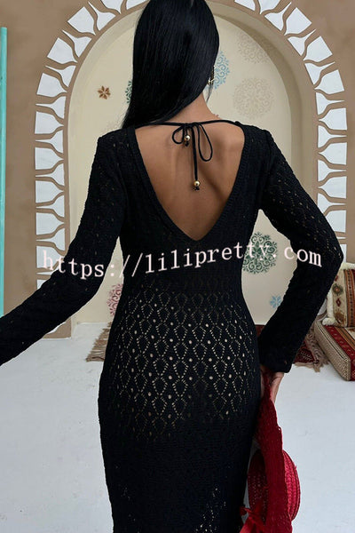 Fashion V-neck Long-sleeved Hollow Slim Maxi Dress