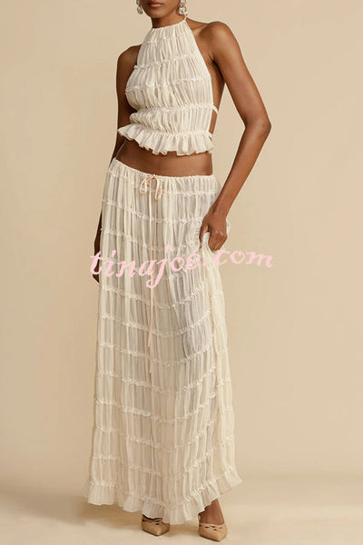 Versatility and Vintage Charm Pleated Drawstring Waist Tiered Maxi Skirt