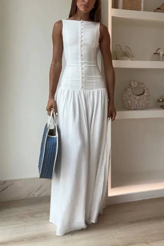 Elegant Sleeveless Button Dress