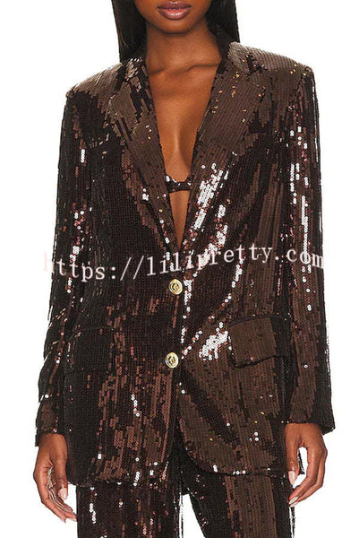 Excited for The Party Sequin Button Long Sleeve Lapel Blazer with Bralette