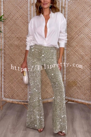 Promise You A Party Sequin High Rise Elastic Waist Flare Pants