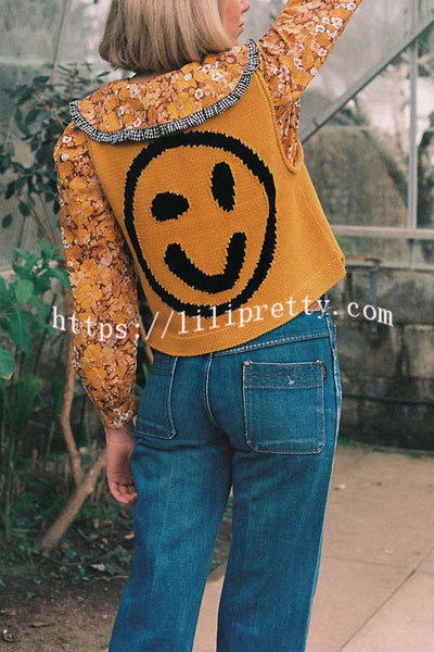 Always Happy Face Knit Unique Pattern Versatile Loose Tank Top