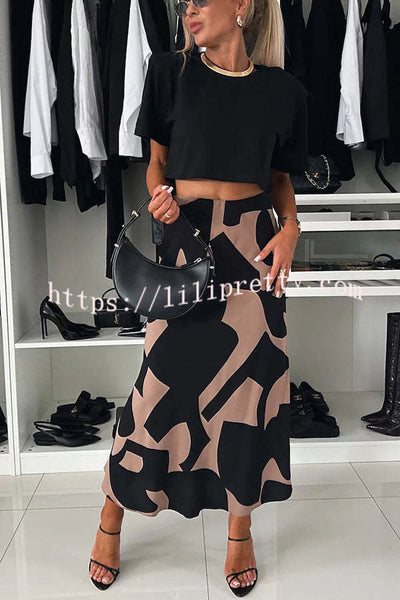 Breezy Composure Unique Print High Rise Elastic Waist Maxi Skirt