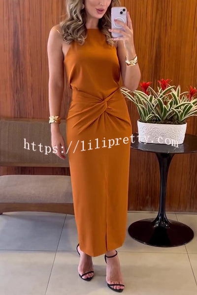 Aaliyah Solid Color Sleeveless Twist Detail Slit Midi Skirt Set