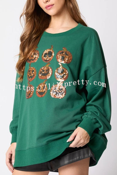 Halloween Pumpkin Sequin Loose Casual Sweatshirt