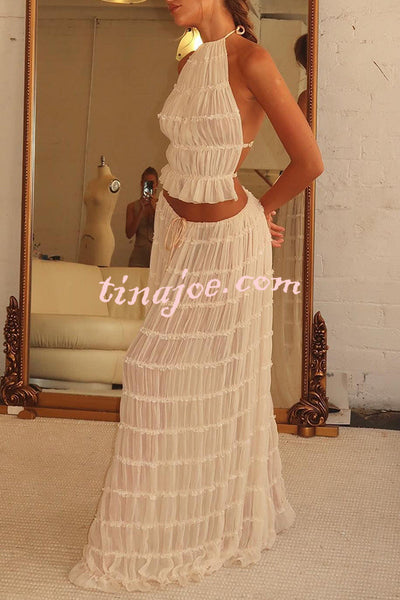 Versatility and Vintage Charm Pleated Drawstring Waist Tiered Maxi Skirt