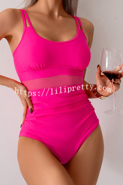 Fashion Waist Mesh Stretch One-piece Swimsuit