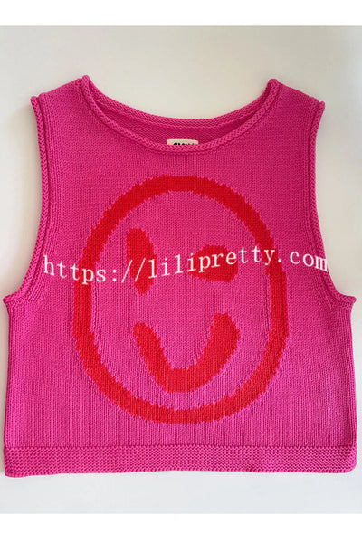 Always Happy Face Knit Unique Pattern Versatile Loose Tank Top