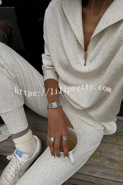 Everyday Neutrals Half-zip Neck Sweatshirt and Elastic Waist Pocketed Loose Jogger Set