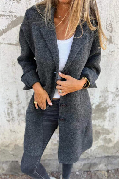 Solid Color Lapel Pocket Single Breasted Midi Coat